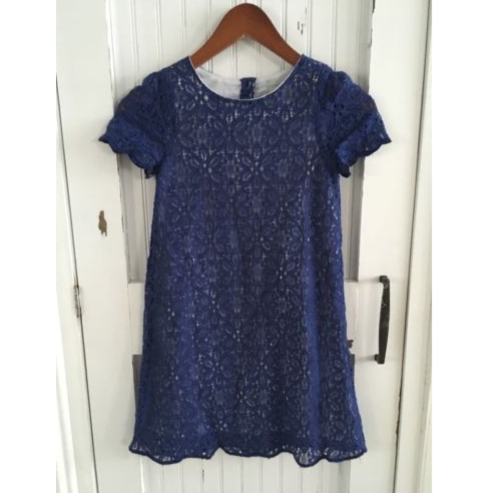 Tahari Girls  Blue Eyelet Lace Overlay Shift Dress